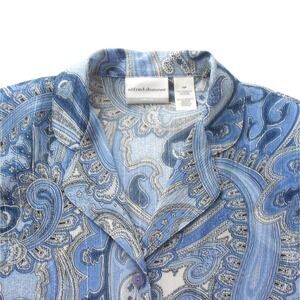 Alfred Dunner Top Womens Petites 10P Blue Paisley Long Sleeve Button-Up Blouse